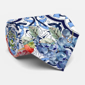 ブルー華美フローラフルーティベリーシチリアタイル ネクタイ (ロール)
