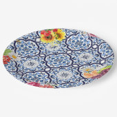 ブルー華美フローラフルーティベリーシチリアタイル ペーパープレート (アングル)