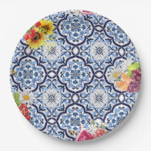ブルー華美フローラフルーティベリーシチリアタイル ペーパープレート (正面)