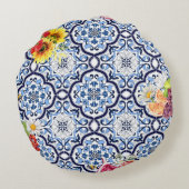 ブルー華美フローラフルーティベリーシチリアタイル ラウンドクッション (裏面)