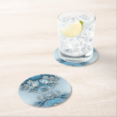 ブルー華美フローラ紙コースター ラウンドペーパーコースター (インサイチュ)