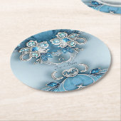 ブルー華美フローラ紙コースター ラウンドペーパーコースター (アングル)