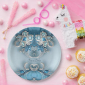 ブルー華美フローラ紙プレート ペーパープレート (パーティー)