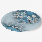 ブルー華美フローラ紙プレート ペーパープレート (アングル)