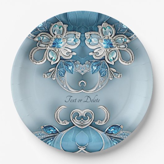 ブルー華美フローラ紙プレート ペーパープレート (正面)
