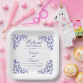 ブルー華美フローラ結婚の紙プレート ペーパープレート (パーティー)