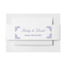 ブルー華美フローラ結婚式招待状ベリーバンド