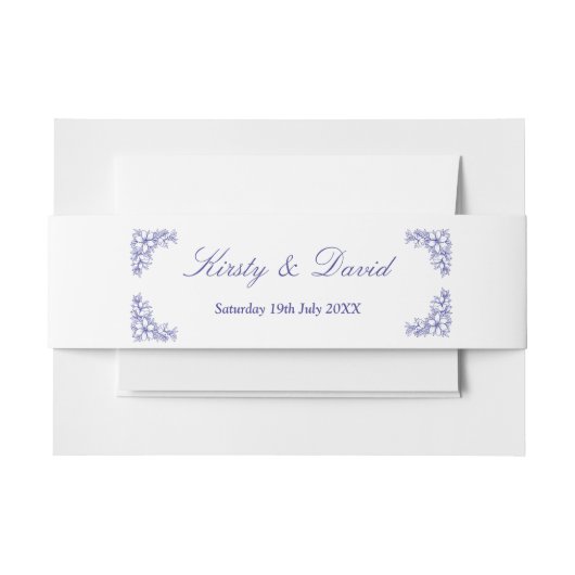 ブルー華美フローラ結婚式招待状ベリーバンド 招待状ベリーバンド (正面例)