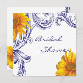 ブルー華美王室のイエローサンフラワーズブライダルシャワー 招待状 (正面/裏面)