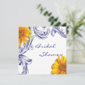 ブルー華美王室のイエローサンフラワーズブライダルシャワー 招待状 (スタンド正面)