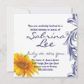 ブルー華美王室のイエローサンフラワーズブライダルシャワー 招待状 (裏面)