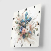 ブルー華美&金ゴールドクロスフローラエレガンス スクエア壁時計 (傾斜)