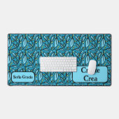 ブルー葉バイリンガル作成/作成&ネームデスクマット デスクマット (キーボード&マウス)