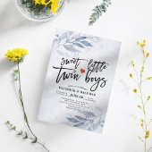 ブルー葉ベイビーシャワー甘い双子の少年 招待状