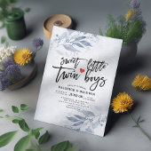 ブルー葉ベイビーシャワー甘い双子の少年 招待状