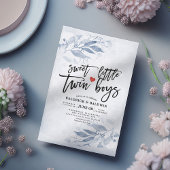 ブルー葉ベイビーシャワー甘い双子の少年 招待状