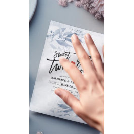 ブルー葉ベイビーシャワー甘い双子の少年 招待状