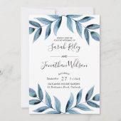 ブルー葉葉結婚式招待状 招待状 (正面)
