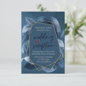 ブルー葉金ゴールドフレームウェディングレセプション 招待状 (スタンド正面)