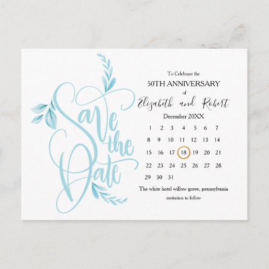 ブルー葉50周年の日付を保存 案内ポストカード (正面)