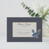 ブルー葉RSVPカード 招待状 (スタンド正面)