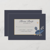 ブルー葉RSVPカード 招待状 (正面/裏面)