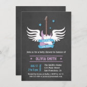 ブルー薄紫ギターロックアバイベイビーシャワーカスタム 招待状 (正面/裏面)