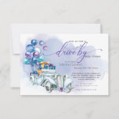 ブルー薄紫ヴィンテージカードライブバイベビーシャワー 招待状 (正面)