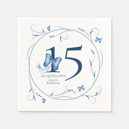 ブルー蝶とスワーズキンチェニェラ スタンダードカクテルナプキン (正面)