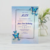 ブルー蝶の誕生日パーティーへの招待 招待状 (スタンド正面)