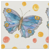 ブルー蝶オレンジ水玉模様水彩画 ファブリック (クローズアップ)