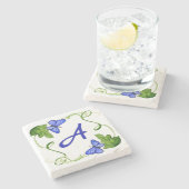 ブルー蝶グリーンリーフカスタムモノグラム ストーンコースター (横)