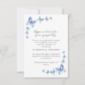 ブルー蝶フォト悔やみや弔慰葬儀記念 サンキューカード (正面)