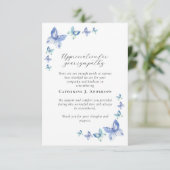 ブルー蝶フォト悔やみや弔慰葬儀記念 サンキューカード (スタンド正面)