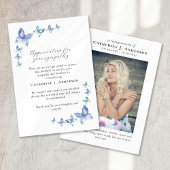 ブルー蝶フォト悔やみや弔慰葬儀記念 サンキューカード