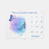 ブルー蝶ベビーマイルストーン成長トラッカー フリースブランケット (正面(横))