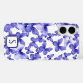 ブルー蝶モダンエレガントカスタムモノグラム Case-Mate iPhoneケース (裏面 (横))