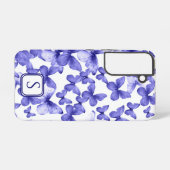 ブルー蝶モダンエレガントカスタムモノグラム SAMSUNG GALAXYケース (裏面横)