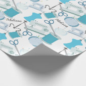 ブルー裁縫テーマキルターズ ラッピングペーパー (角)