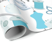 ブルー裁縫テーマキルターズ ラッピングペーパー (ロールコーナー)