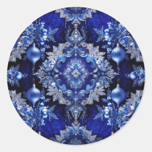 ブルー装飾オーナメントホリデーシール ラウンドシール (正面)