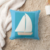 ブルー装飾用クッションと帆船デザイン クッション (ブランケット)