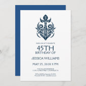 ブルー装飾用ボートいかりバースデーパーティー招待状 招待状 (正面/裏面)