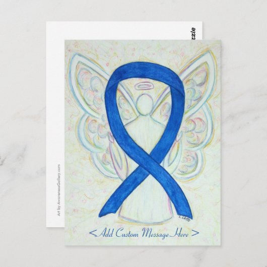 ブルー認識度リボンエンジェルカスタムアートポストカード ポストカード (正面/裏面)
