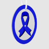 ブルー認識度リボン白ハート オーナメント (正面)