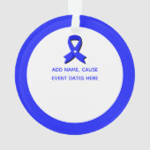 ブルー認識度リボン白ハート オーナメント (裏面)