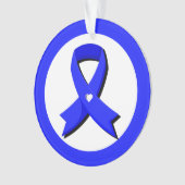 ブルー認識度リボン白ハート オーナメント (正面)