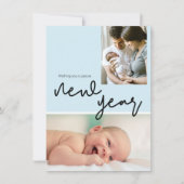 ブルー誕生スタットフォトハッピー新年男の赤ちゃん シーズンカード (正面)