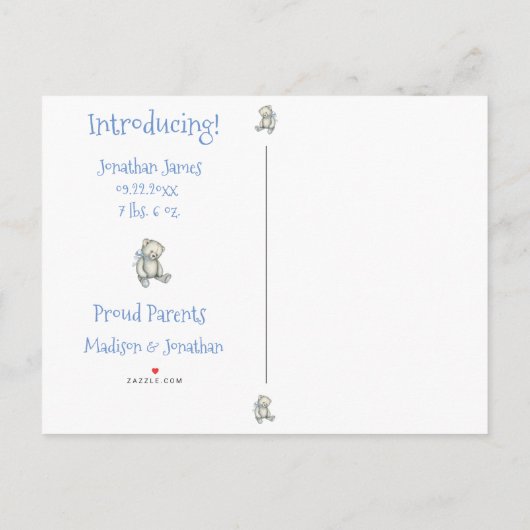 ブルー誕生フォトベアベビー発表 案内ポストカード (裏面)