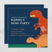 ブルー誕生日キッズ恐竜バースデーパーティー招待 招待状 (正面/裏面)